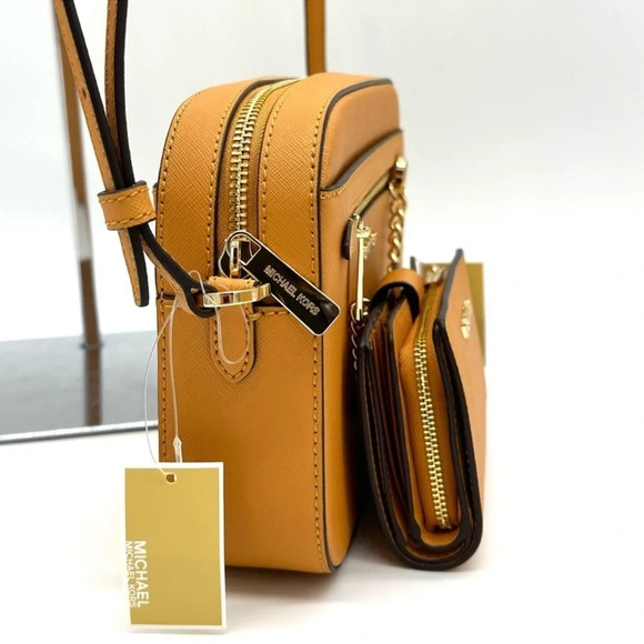 Michael Kors Large EW Crossbody Bag Cider & Medium Bifold Zip Chain Wallet Cider - Picture 4 of 14